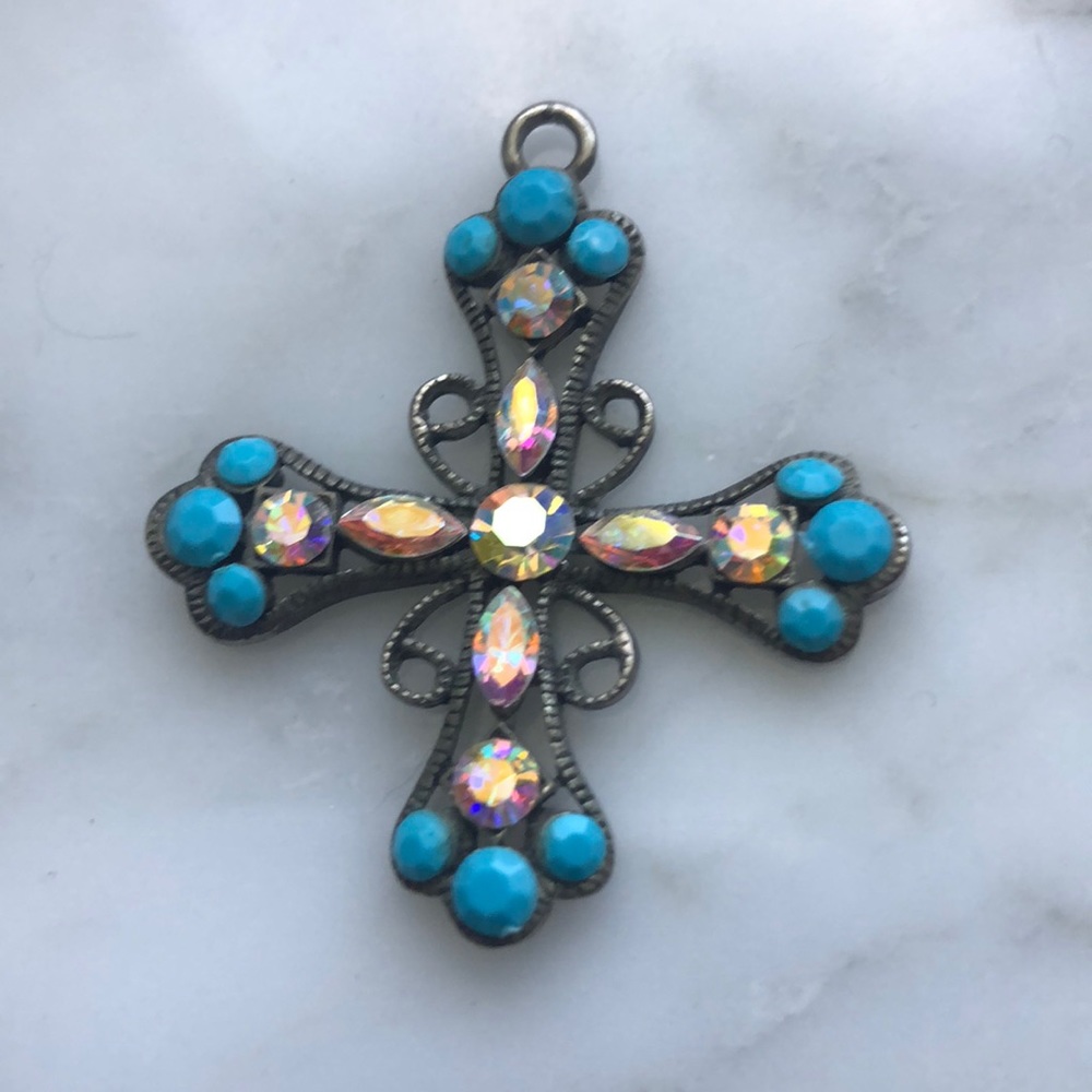 Turquoise crystal stone cross